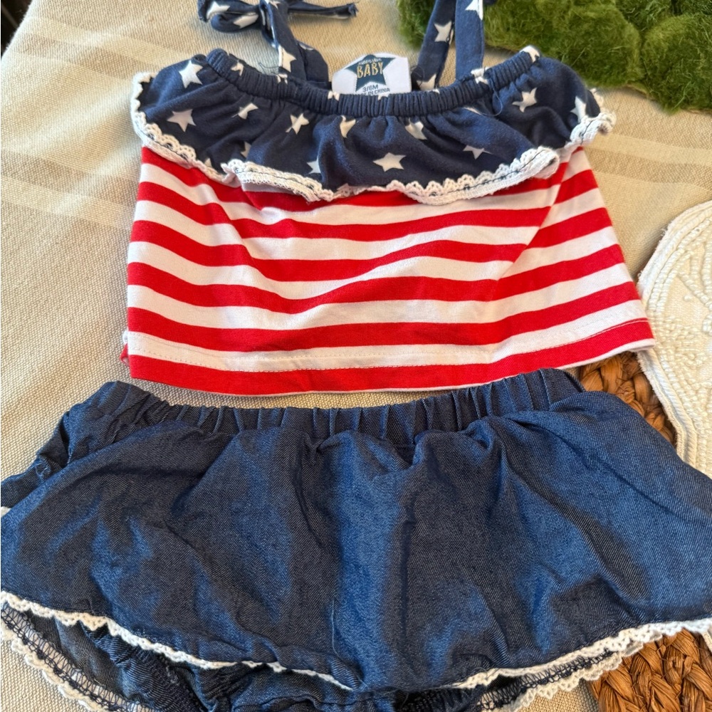 Red and Blue Star Striped Baby Girl Outfit
